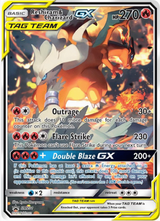 2019 Pokemon Sun & Moon Promo Reshiram &Charizard GX SM201 Ultra Rare LP